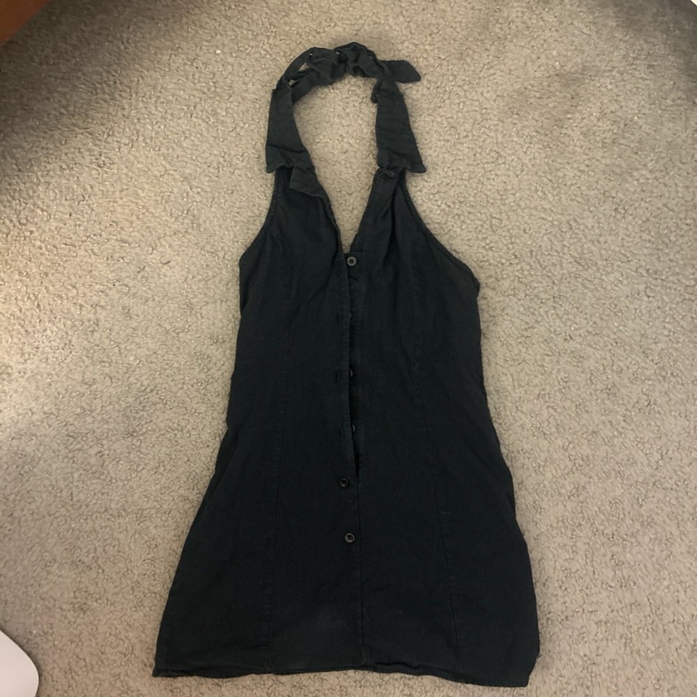 Black Halter Neck Button-Down Mini Dress